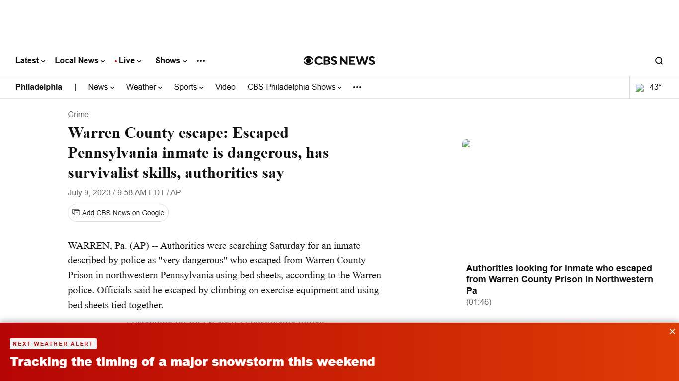 Michael Burham update: Escaped inmate is dangerous and has survivalist skills - CBS Philadelphia